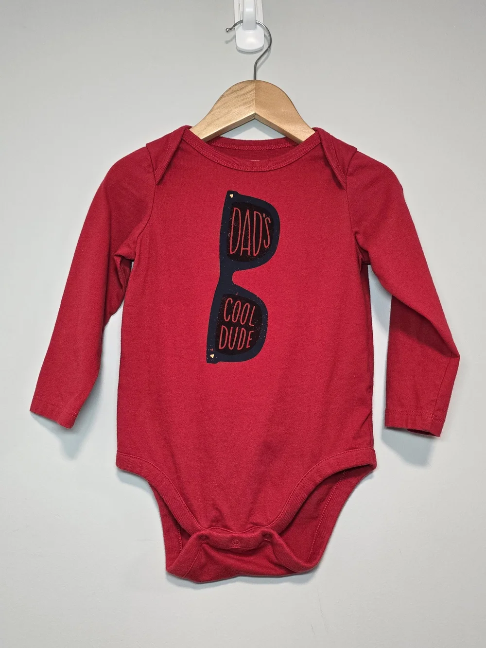 GAP Red Long-Sleeve One-Piece with 'Dad's Cool Dude' Sunglasses Graphic